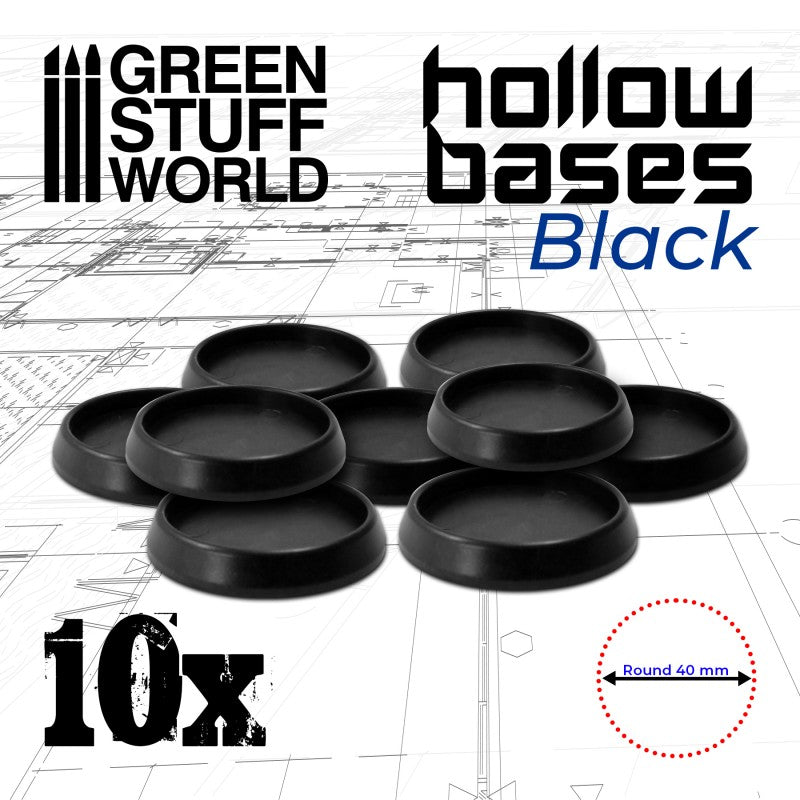 Black Hollow Plastic Bases - Black 40mm